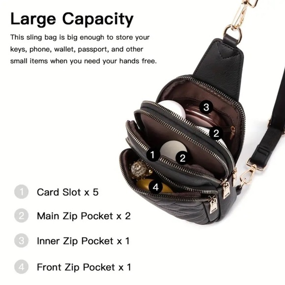 Brown Vegan Leather Quilted Crossbody Bag - Picture 4 of 6